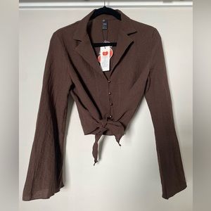 NWT CIDER Button Down Flared Blouse - XL Brown